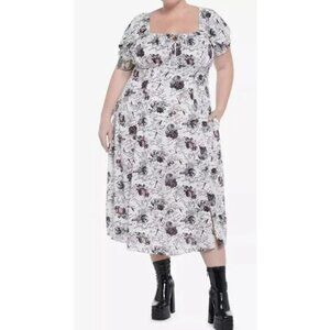 Hot Topic Thorn & Fable Dark Romance Ivory Empire Midi Dress Skulls Pockets